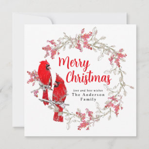 Merry Christmas green red winter greenery Holiday Card