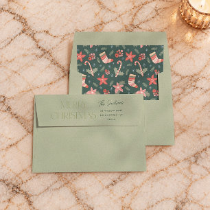 Merry Christmas Green Retro Return Address Envelope