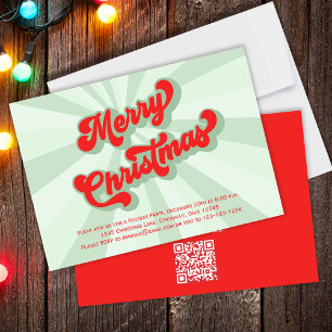 Merry Christmas Green Retro Typography QR Code Invitation