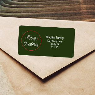Merry Christmas Green Round Return Address Label