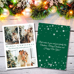 merry christmas green script 3 photos collage holiday card
