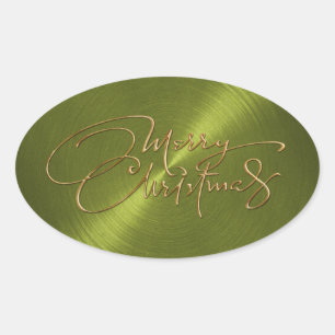 Merry Christmas Green Sticker Embossed Look