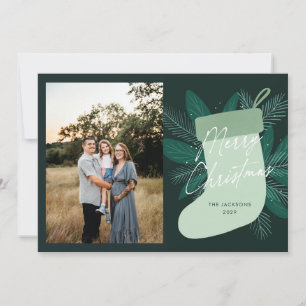Merry Christmas Green Stocking Holiday Card