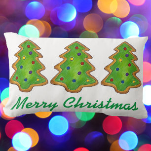 Merry Christmas Green Sugar Cookie Tree Holiday Lumbar Cushion
