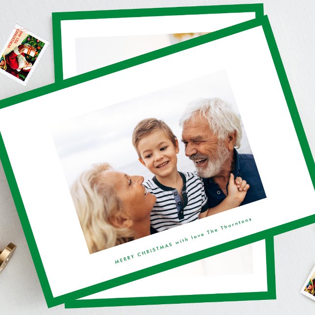 merry christmas green | thin photo frame custom holiday card (Creator Uploaded)