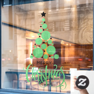 Merry Christmas Green Tree Stars Holiday Window C