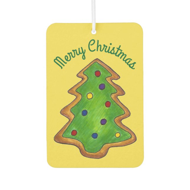 Merry Christmas Green Tree Sugar Cookie Holiday Car Air Freshener (Front)