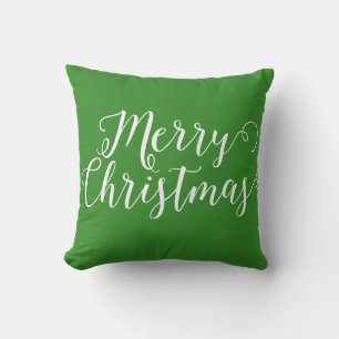 Merry Christmas Green White Christmas Cushion