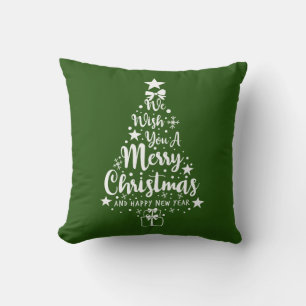 Merry Christmas Green White Cushion