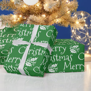 Merry Christmas green white mistletoe cute modern Wrapping Paper