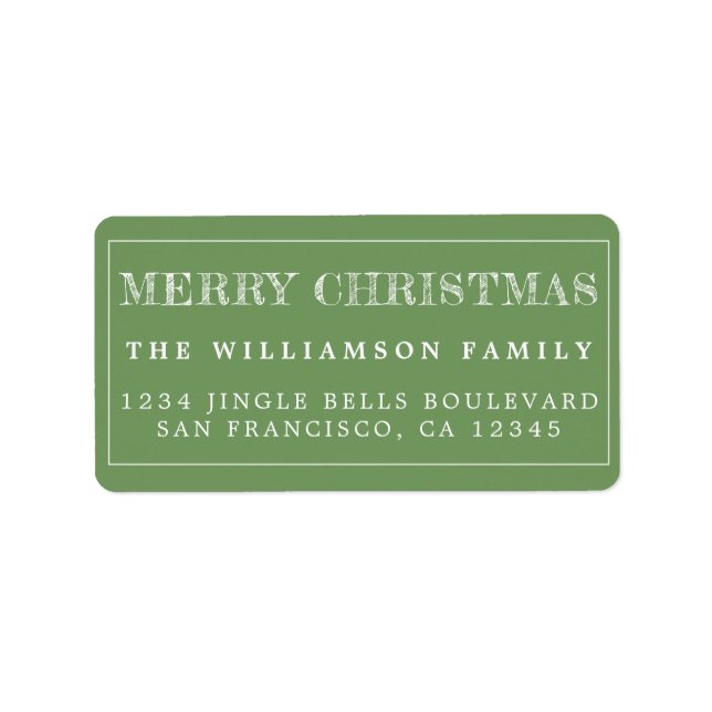 Merry Christmas Green White Return Address Label (Front)