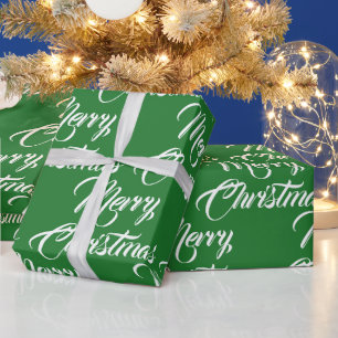 Merry Christmas green white script stylish elegant Wrapping Paper
