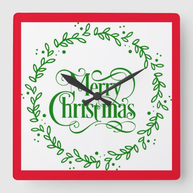 MERRY CHRISTMAS GREEN WREATH LARGE CLOCK (Front)