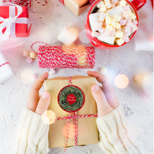 Merry Christmas Green Wreath Winter Red Woodland  Classic Round Sticker