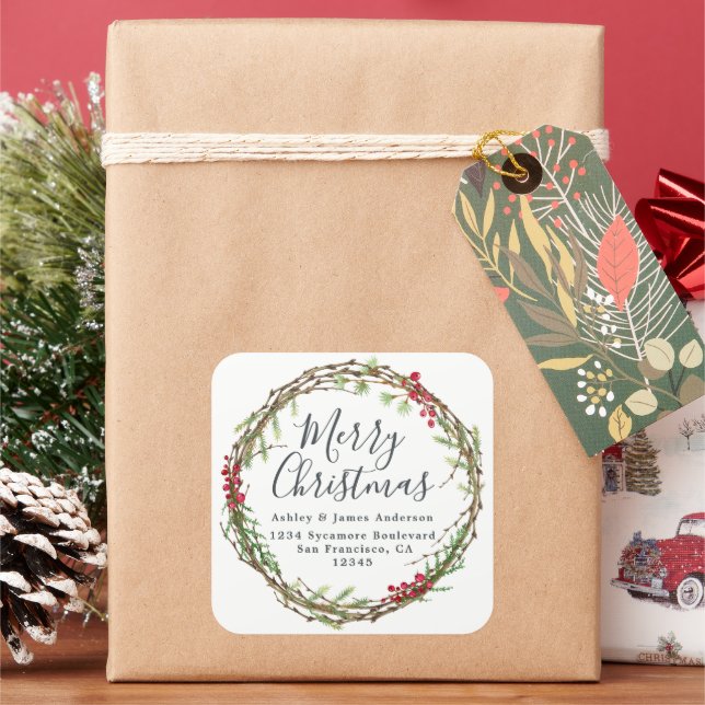 Merry Christmas Greenery Address label (Holiday)