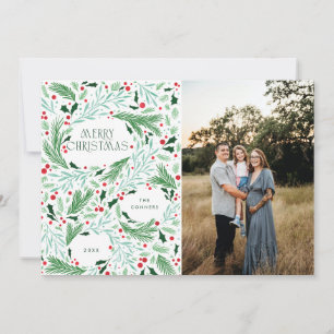 Merry Christmas Greenery and berry Holiday Design Card