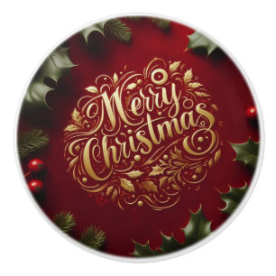 Merry Christmas greenery Ceramic Knob
