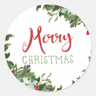 Merry Christmas greenery Classic Round Sticker