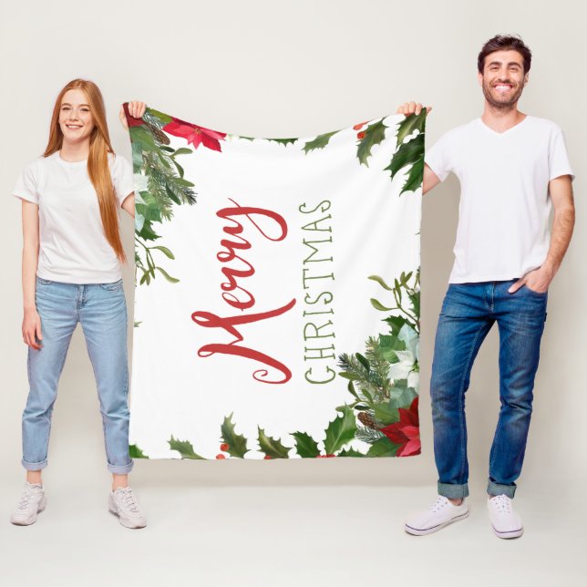 Merry Christmas greenery  Fleece Blanket (In Situ)