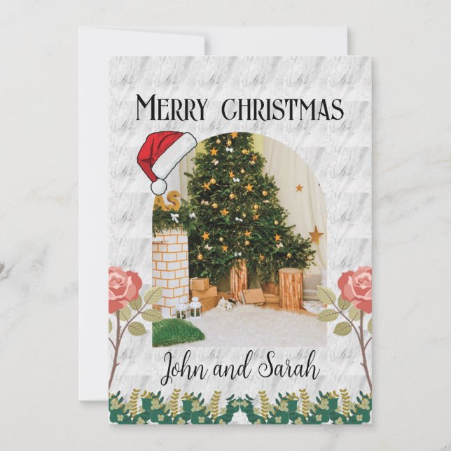 Merry christmas Greenery Foliage arch photo Modern Holiday Card (Front)