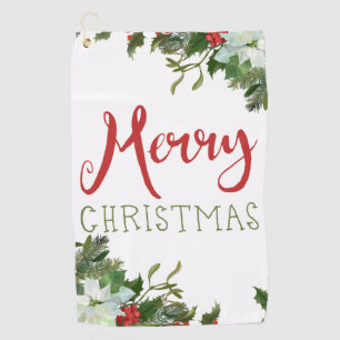 Merry Christmas greenery  Golf Towel