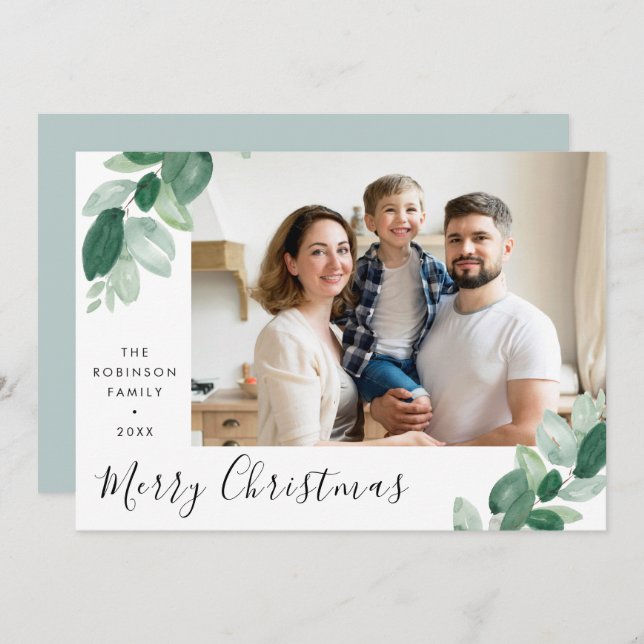 merry christmas greenery lettering photo holiday c (Front/Back)