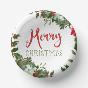 Merry Christmas greenery Paper Plate