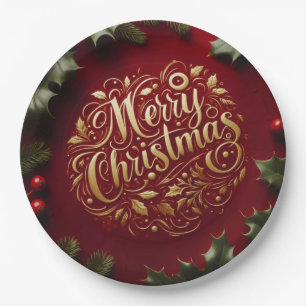 Merry Christmas greenery Paper Plate