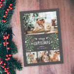 Merry Christmas Greenery Photo Christmas Card<br><div class="desc">This elegant,  on trend photo Christmas card features hand drawn leaves and pine branches,  and space for 4 family photos. Additional photos can be added to the back.</div>