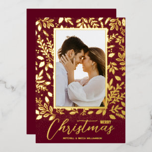 Merry Christmas Greenery Photo Foil Holiday Card