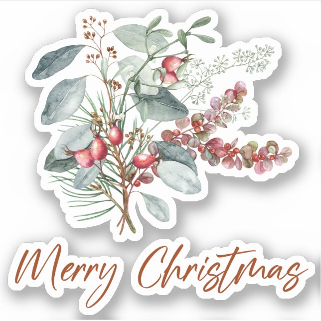Merry Christmas Greenery Red Green Sticker (Front)