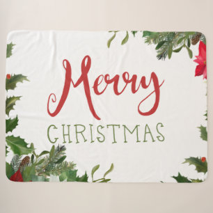 Merry Christmas greenery Sherpa Blanket