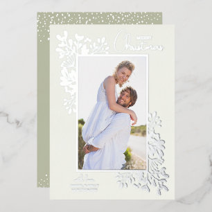 Merry Christmas Greenery Silver Foil Holiday Card