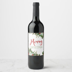 Merry Christmas greenery  Wine Label