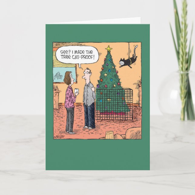 Merry Christmas Greeting Card - Cat Proof Tree (Front)