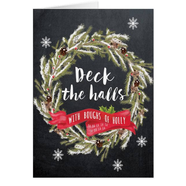 Merry Christmas greeting card Deck the Halls holly (Front)