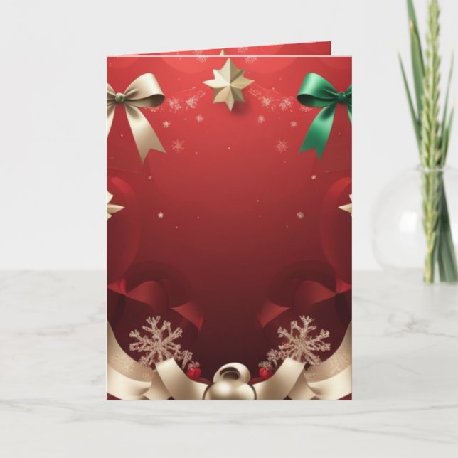 Merry Christmas Greeting Card with Festive Ribbons (Front)