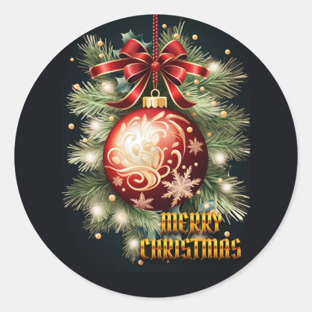 Merry Christmas Greeting Classic Round Sticker (Front)