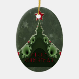 Merry Christmas Greeting - Fractal Tree and Star Ceramic Tree Decoration