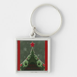 Merry Christmas Greeting - Fractal Tree and Star Key Ring