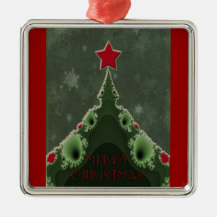 Merry Christmas Greeting - Fractal Tree and Star Metal Tree Decoration