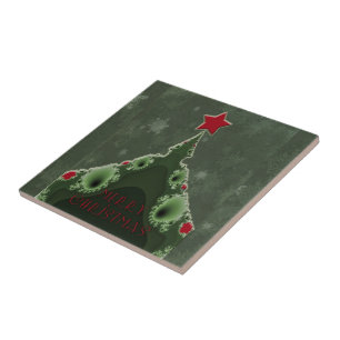 Merry Christmas Greeting - Fractal Tree and Star Tile