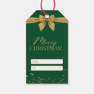 Merry Christmas greeting green gold red gift tag