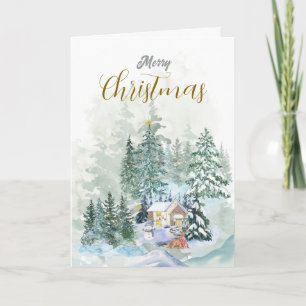 Merry Christmas Greeting Minimal Watercolor Holiday Card