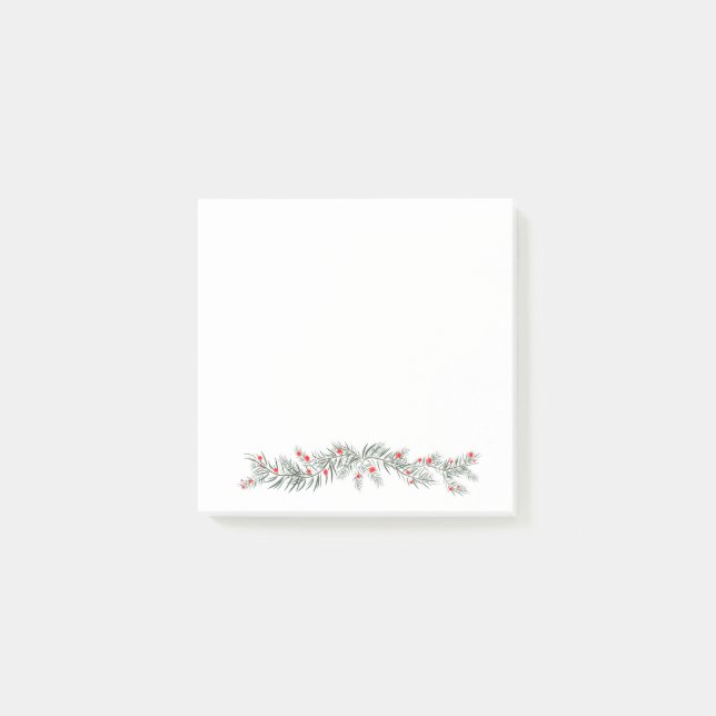 Merry Christmas greeting mistletoe and pine wreath Post-it Notes (Front)