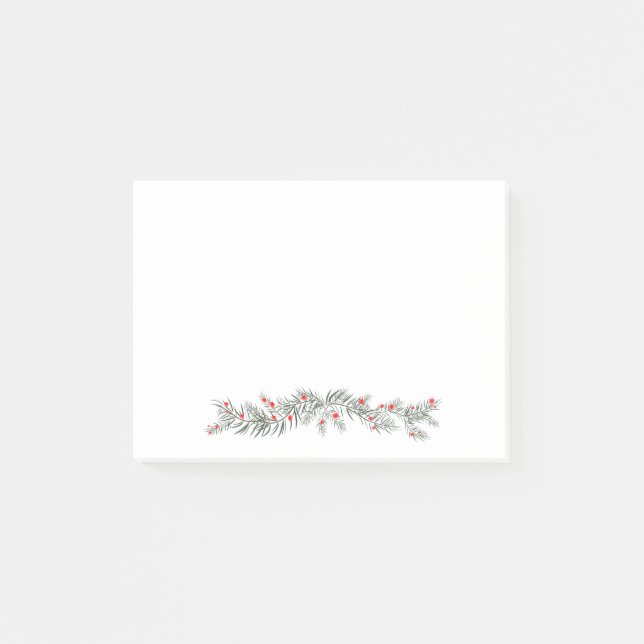 Merry Christmas greeting mistletoe and pine wreath Post-it Notes (Front)