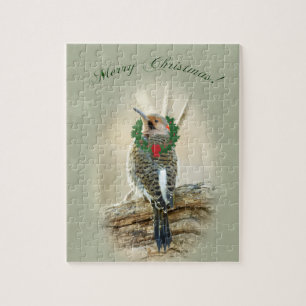 Merry Christmas Greeting - Northern Flicker Jigsaw Puzzle
