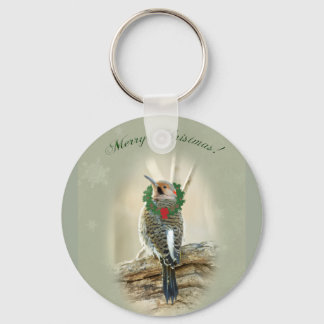 Merry Christmas Greeting - Northern Flicker Key Ring