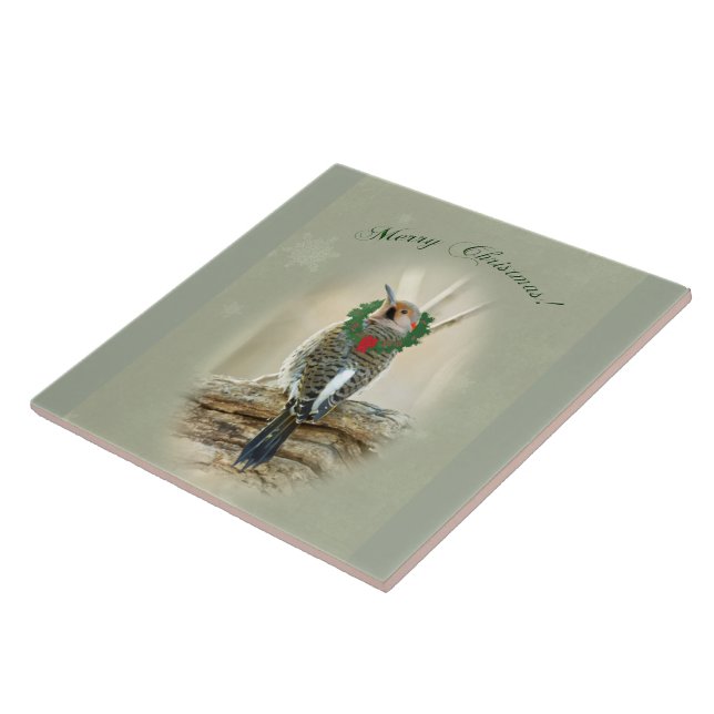 Merry Christmas Greeting - Northern Flicker Tile (Side)