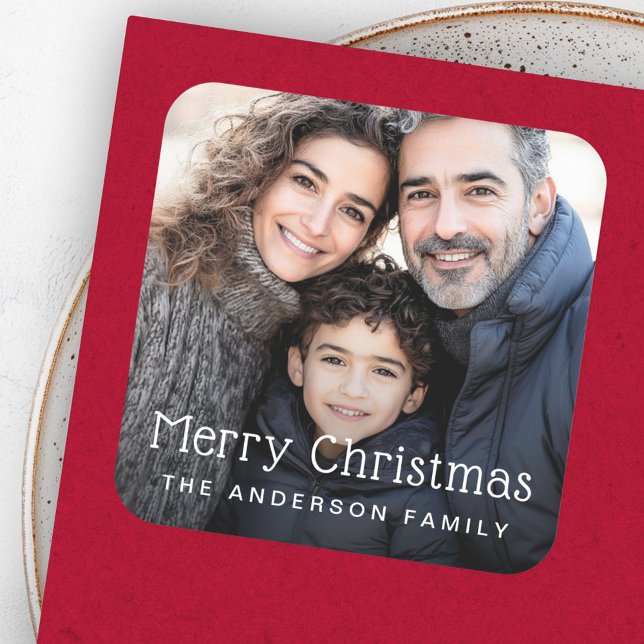 Merry Christmas greeting photo Square Sticker (Merry Christmas greeting photo Square Sticker)
